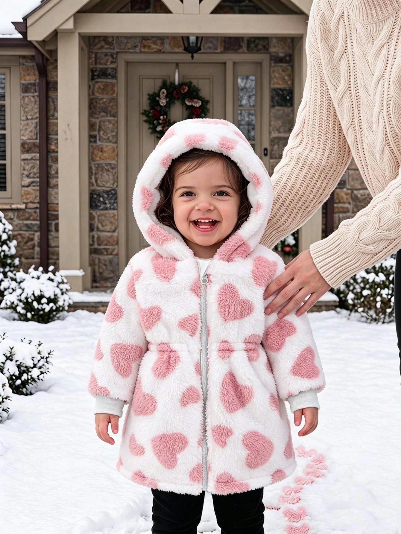 Playful Pals 2 Packs Reversible Baby Girl Toddler Autumn/Winter All-Match Versatile Casual Thickened Heart Plush Flannel Waist-Cinching Long Coat Warm Outerwear
