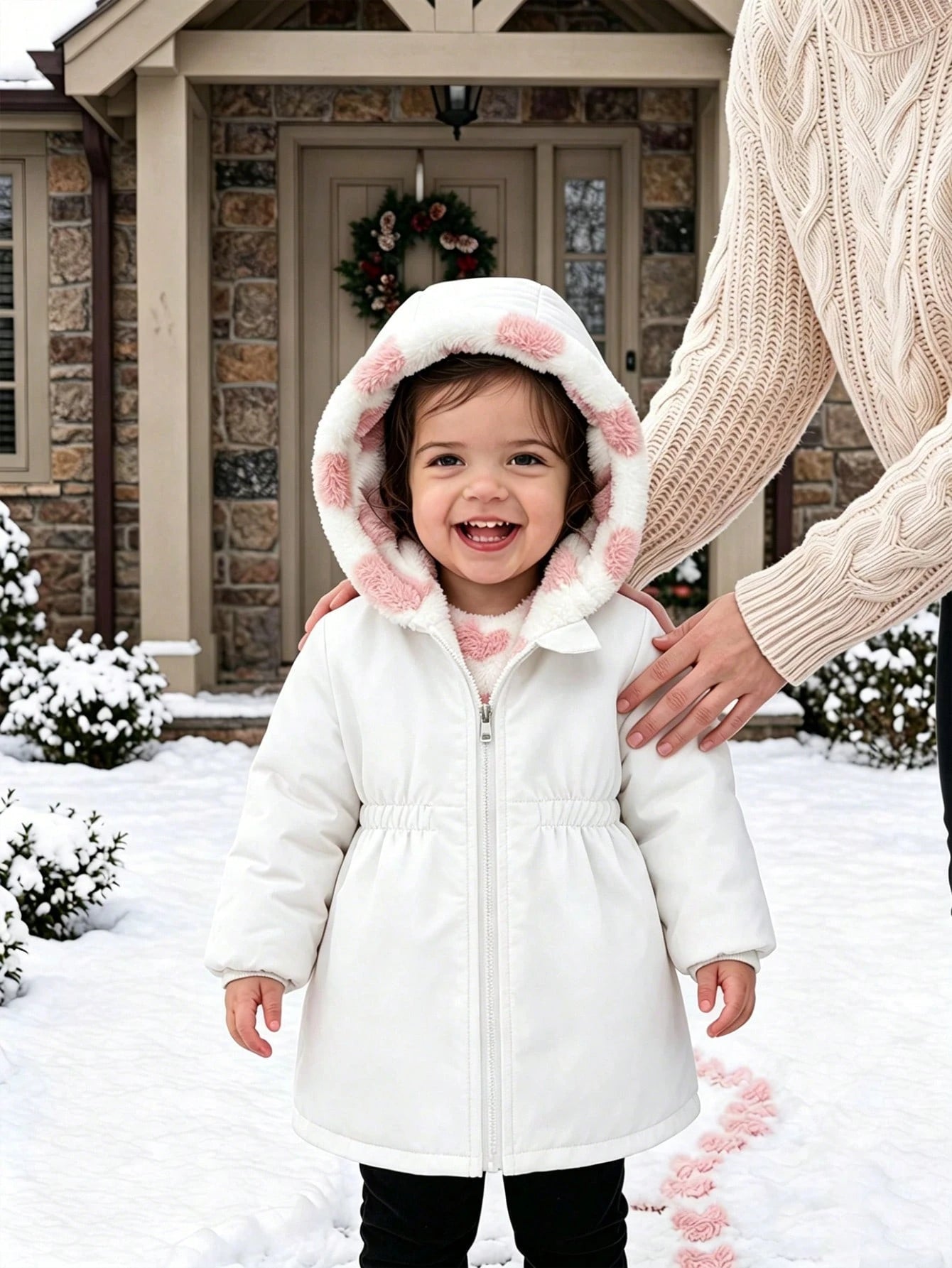 Playful Pals 2 Packs Reversible Baby Girl Toddler Autumn/Winter All-Match Versatile Casual Thickened Heart Plush Flannel Waist-Cinching Long Coat Warm Outerwear