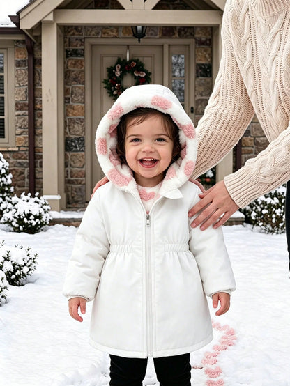 Playful Pals 2 Packs Reversible Baby Girl Toddler Autumn/Winter All-Match Versatile Casual Thickened Heart Plush Flannel Waist-Cinching Long Coat Warm Outerwear
