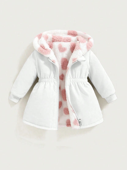 Playful Pals 2 Packs Reversible Baby Girl Toddler Autumn/Winter All-Match Versatile Casual Thickened Heart Plush Flannel Waist-Cinching Long Coat Warm Outerwear