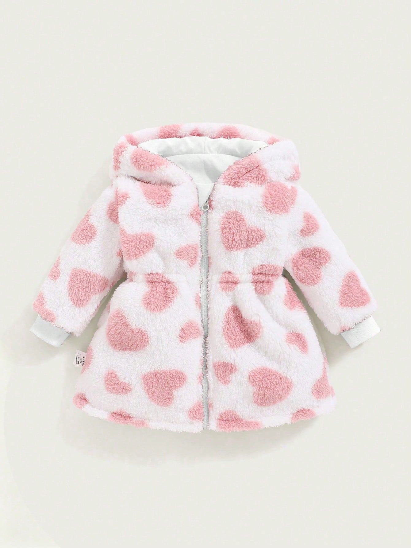 Playful Pals 2 Packs Reversible Baby Girl Toddler Autumn/Winter All-Match Versatile Casual Thickened Heart Plush Flannel Waist-Cinching Long Coat Warm Outerwear