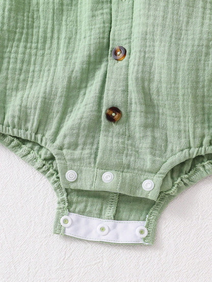 Playful Pals 2pcs Baby Boys Summer Green Soft Cotton Dinosaur Bodysuit Dinosaur Hat Set, Cute Style