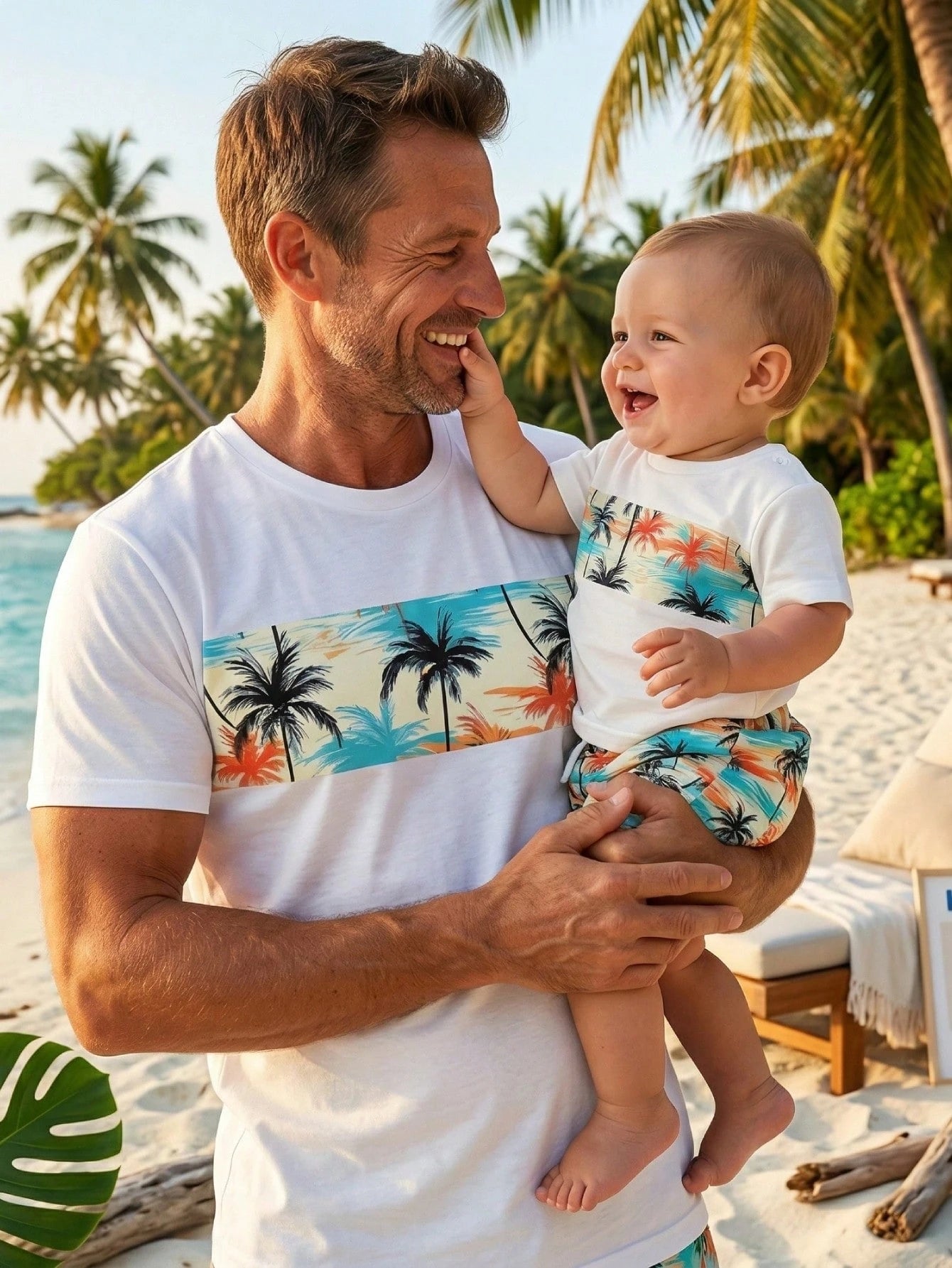 Playful Pals 2pcs/Set Toddler Boys' Summer White Coconut Tree & Tropical Plant Print T-Shirt & Elastic Waist Shorts Infant Baby Boy Casual Beach Vacation Holiday