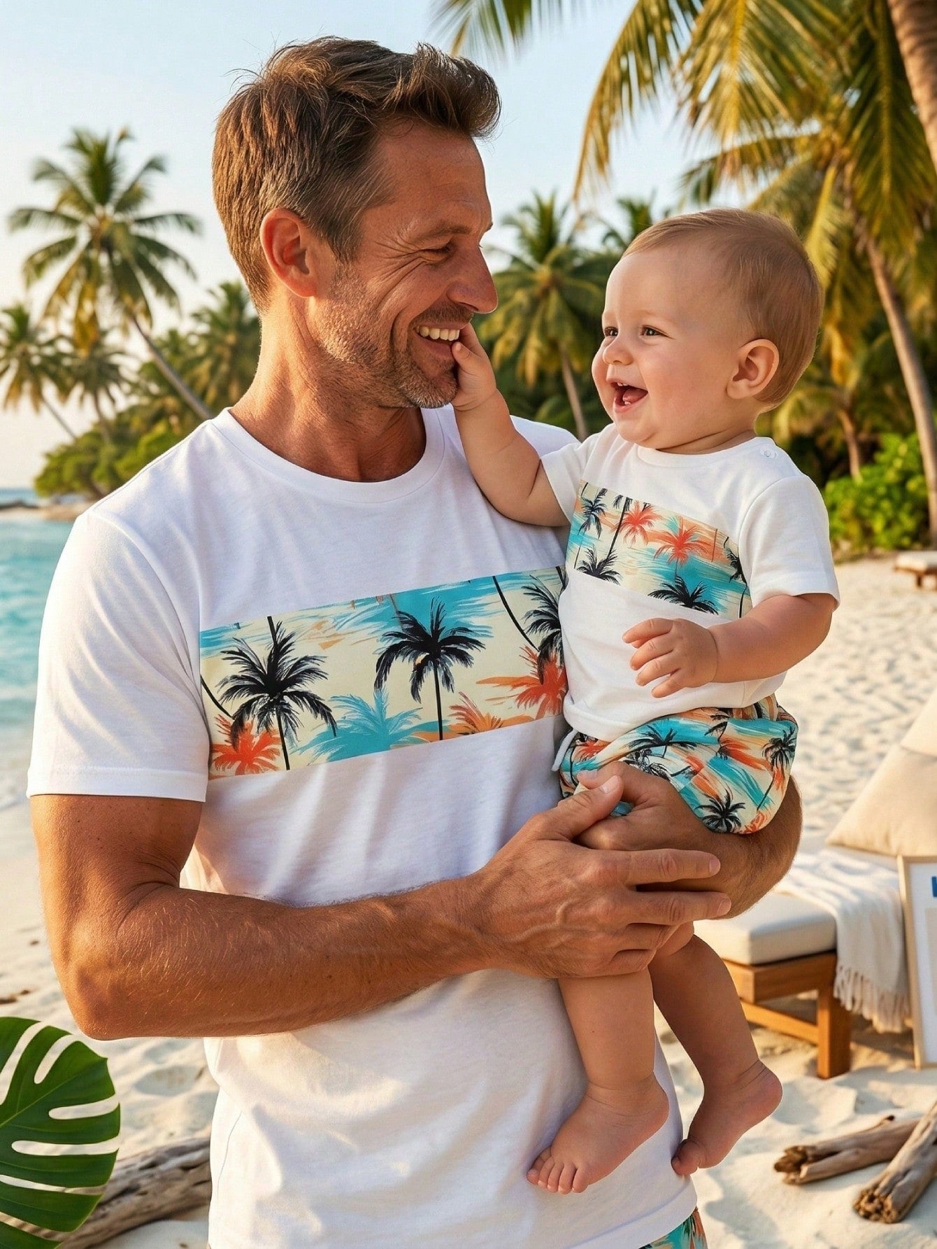 Playful Pals 2pcs/Set Toddler Boys' Summer White Coconut Tree & Tropical Plant Print T-Shirt & Elastic Waist Shorts Infant Baby Boy Casual Beach Vacation Holiday
