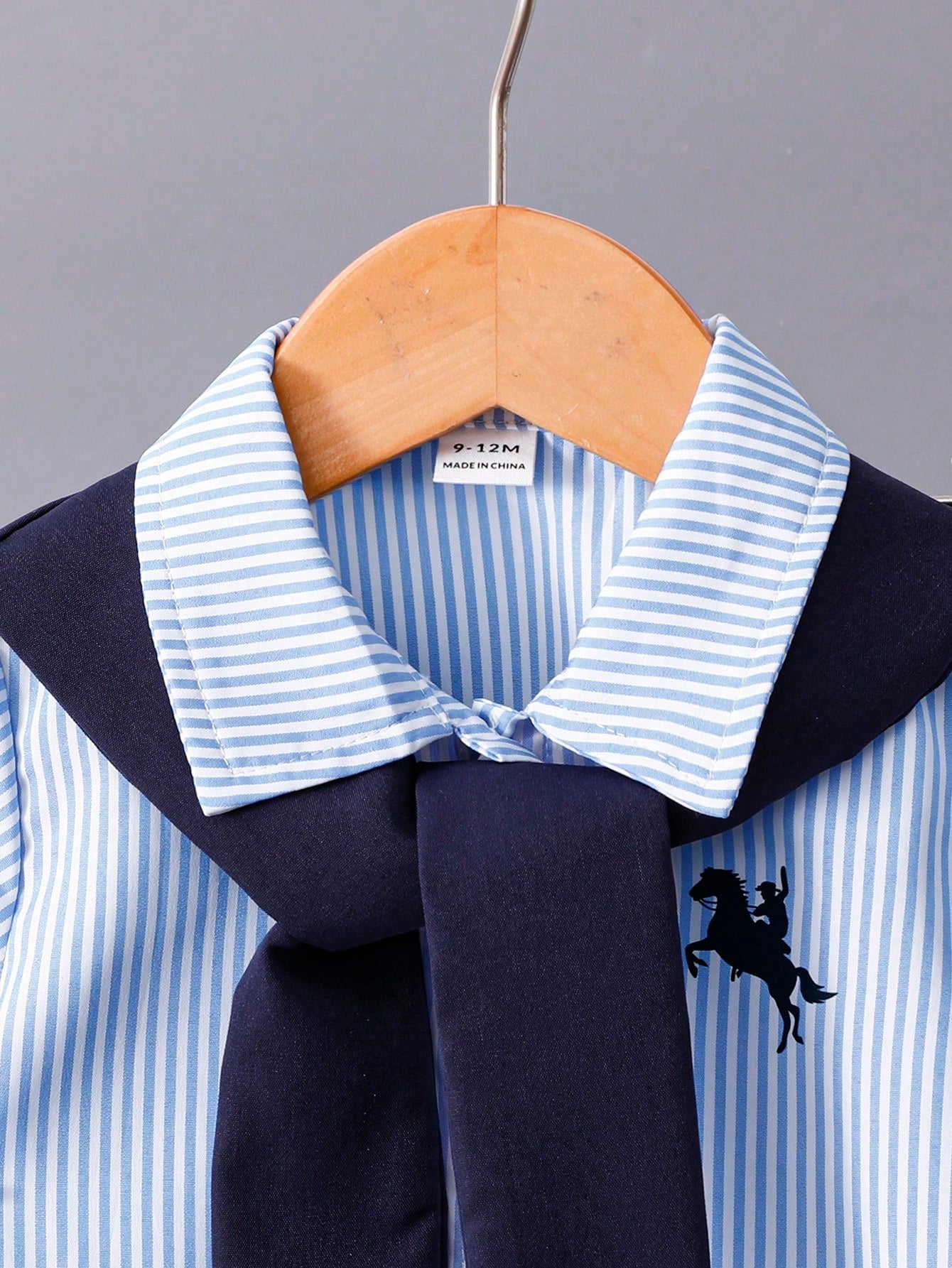 Playful Pals 3pcs/Set Baby Girls' Embroidered Pony Striped Shirt Navy Blue Versatile Shawl & Matching Pleated Skirt Cute Summer Back-To-School School Uniform Suit