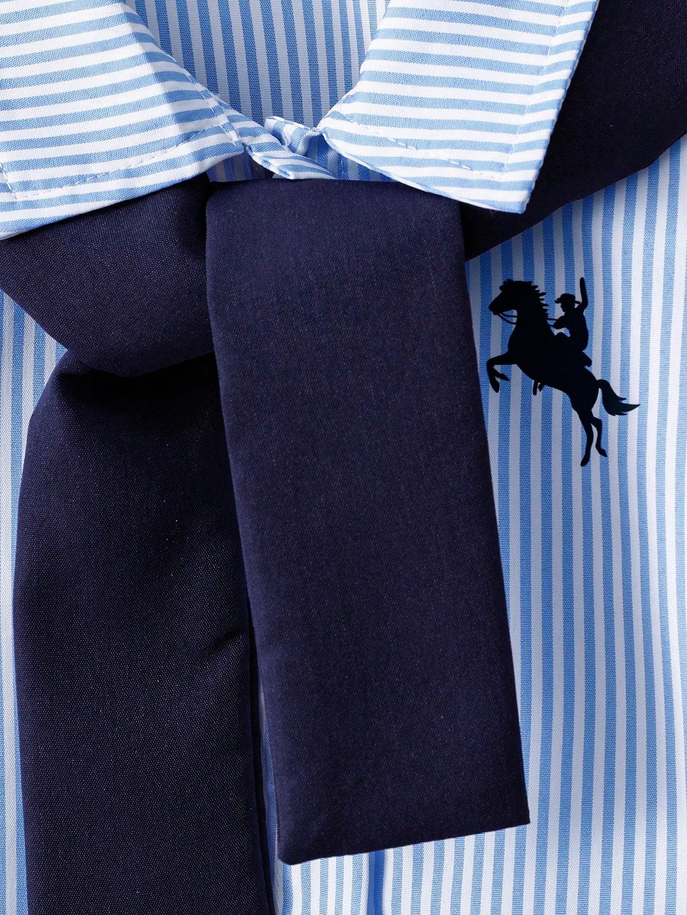 Playful Pals 3pcs/Set Baby Girls' Embroidered Pony Striped Shirt Navy Blue Versatile Shawl & Matching Pleated Skirt Cute Summer Back-To-School School Uniform Suit