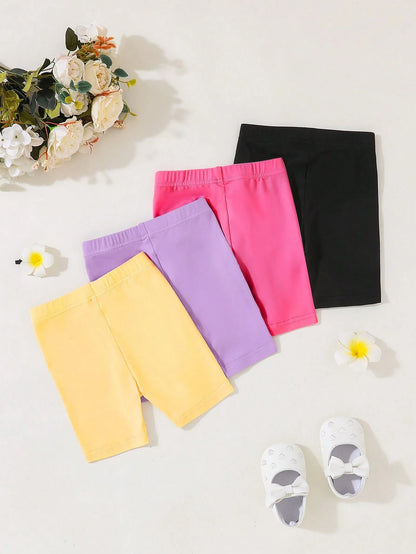 Playful Pals 4pcs Baby Girls' Athletic Shorts Summer Gym Casual Black Hot Pink Purple Butter Yellow
