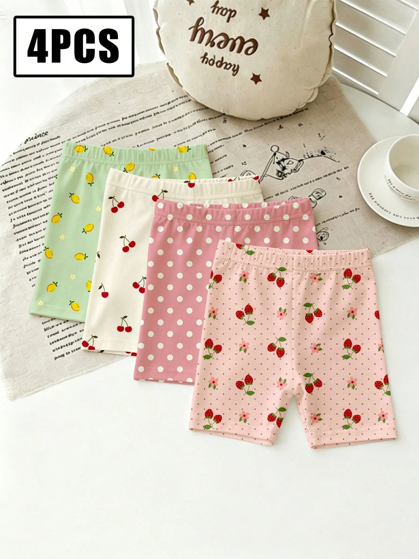 Playful Pals 4pcs Baby Girls' Athletic Shorts Summer Gym Casual Black Hot Pink Purple Butter Yellow
