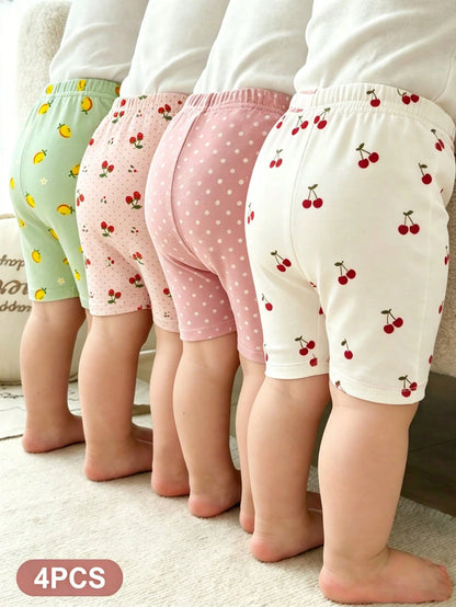 Playful Pals 4pcs Baby Girls' Athletic Shorts Summer Gym Casual Black Hot Pink Purple Butter Yellow
