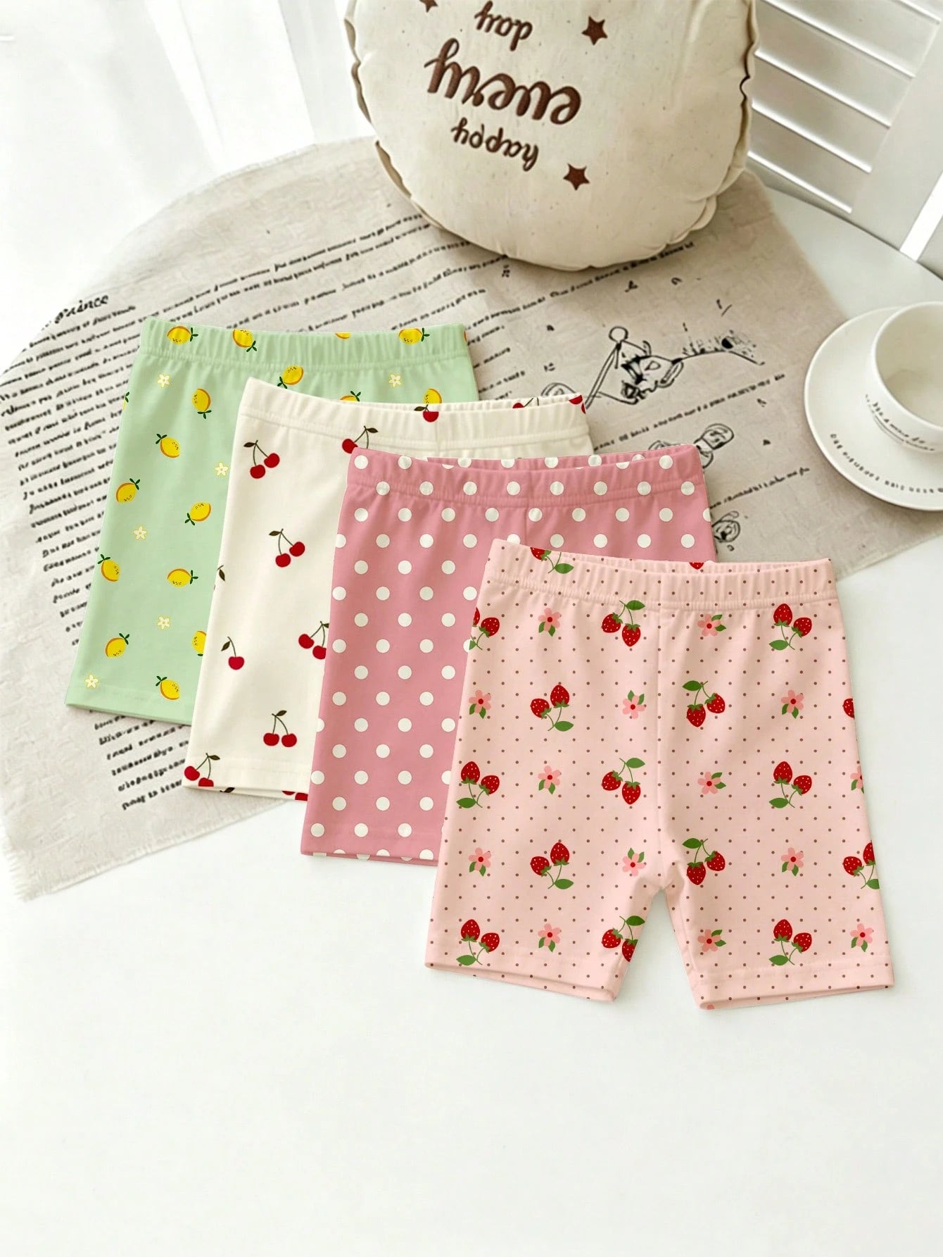 Playful Pals 4pcs Baby Girls' Athletic Shorts Summer Gym Casual Black Hot Pink Purple Butter Yellow
