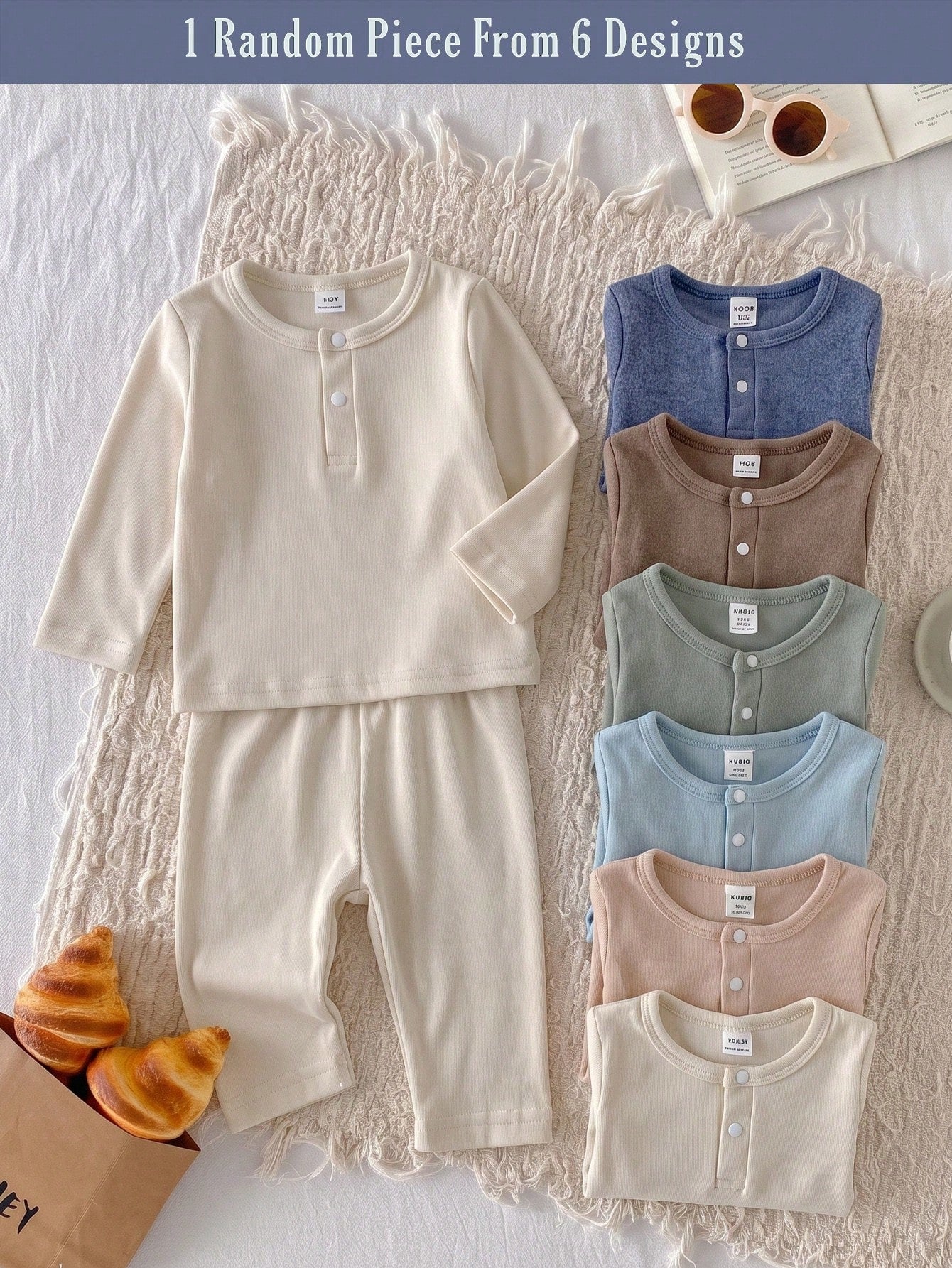 Playful Pals 6 Sets Randomly Sent 1 Set Newborn Home Wear Apricot Blue Brown Green Multicolor Soft Comfortable Baby Boy Long Sleeve Top & High Waist Pants Combination Pack
