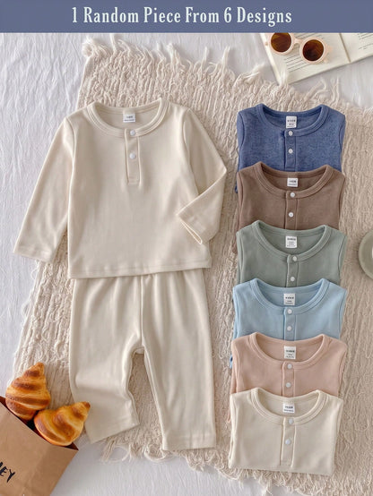 Playful Pals 6 Sets Randomly Sent 1 Set Newborn Home Wear Apricot Blue Brown Green Multicolor Soft Comfortable Baby Boy Long Sleeve Top & High Waist Pants Combination Pack