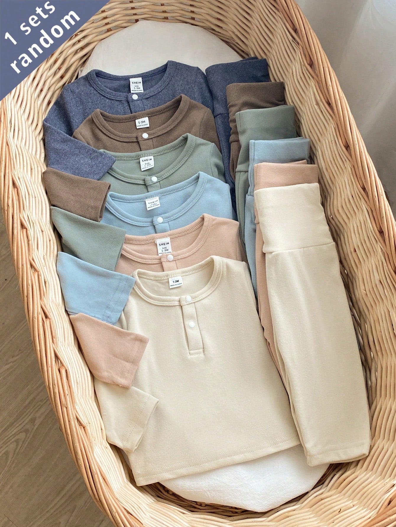 Playful Pals 6 Sets Randomly Sent 1 Set Newborn Home Wear Apricot Blue Brown Green Multicolor Soft Comfortable Baby Boy Long Sleeve Top & High Waist Pants Combination Pack