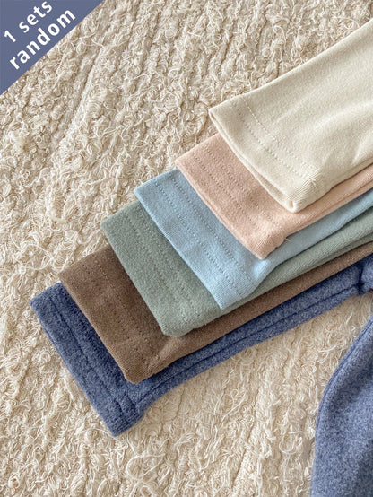Playful Pals 6 Sets Randomly Sent 1 Set Newborn Home Wear Apricot Blue Brown Green Multicolor Soft Comfortable Baby Boy Long Sleeve Top & High Waist Pants Combination Pack