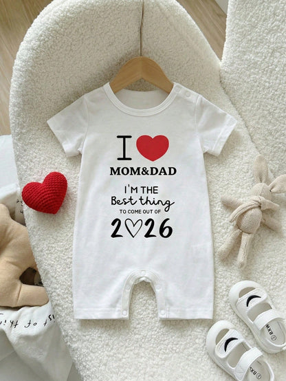 Playful Pals Baby Boy Striped Bear Print Short Sleeve Romper, Casual Outfit Suitable For Spring/Summer Holidays