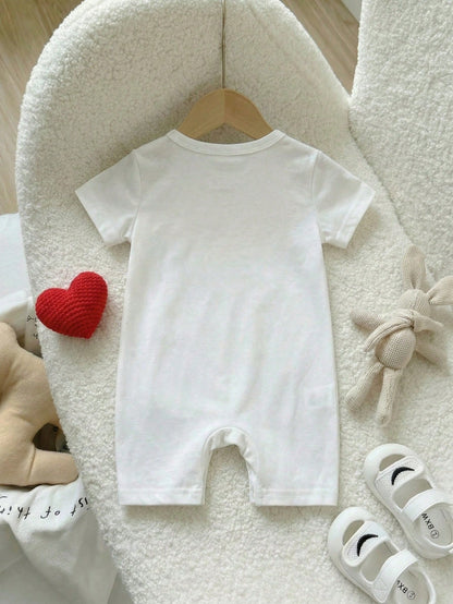 Playful Pals Baby Boy Striped Bear Print Short Sleeve Romper, Casual Outfit Suitable For Spring/Summer Holidays
