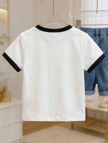 Playful Pals Baby Girls' Classic English Graphic Round Neck Short Sleeve T-Shirt  Girl Clothing  Pullover  Tops  Suitable For Spring/Summer  Fits 6M-3T