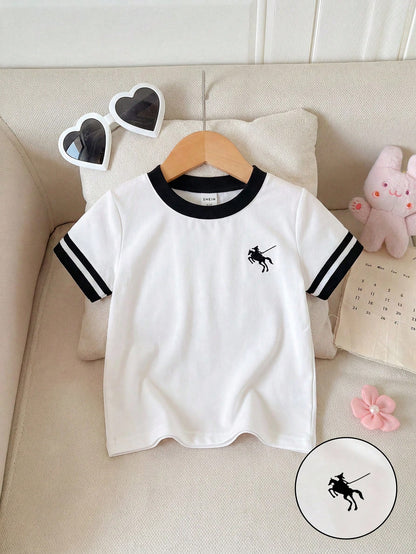 Playful Pals Baby Girls' Classic English Graphic Round Neck Short Sleeve T-Shirt  Girl Clothing  Pullover  Tops  Suitable For Spring/Summer  Fits 6M-3T