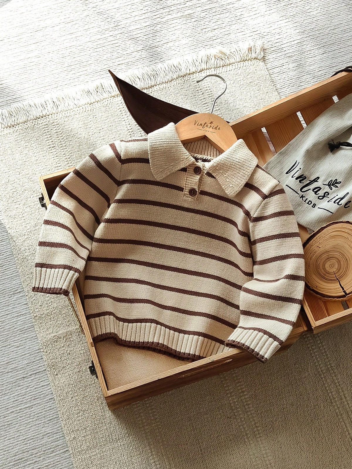 Playful Pals Young Boys Sweater With Turn-Down Collar Long Sleeve Striped Color Block Sweater Suitable For Spring Autumn Winter Autumn/Winter Seasons