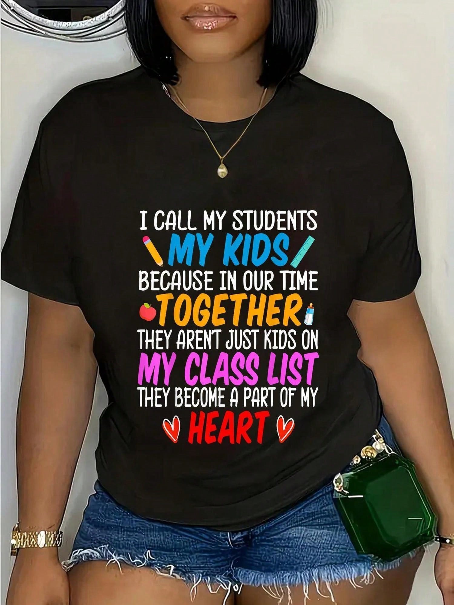 Plus Size Funny Teacher T-Shirt Funny Teacher Quote Women Black Graphic T-Shirt Round Neck Short Sleeve Casual Daycare Gift Size L-3XL 4XL 5XL