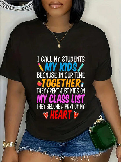 Plus Size Funny Teacher T-Shirt Funny Teacher Quote Women Black Graphic T-Shirt Round Neck Short Sleeve Casual Daycare Gift Size L-3XL 4XL 5XL