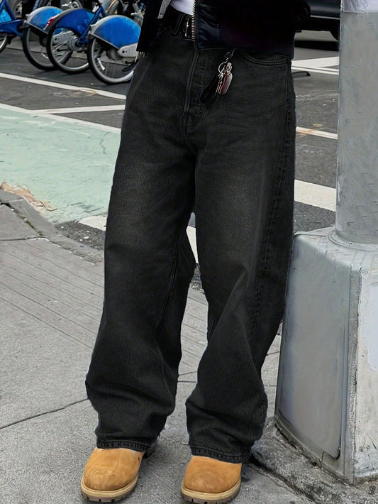 Plus Size Men's Vintage Loose Fit Casual Versatile Denim Jeans