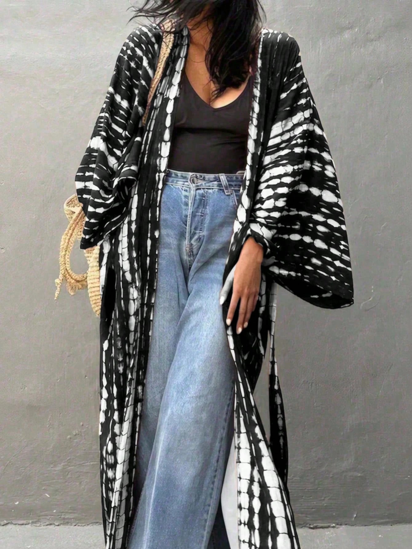 Plus Size Women Bohemian Print Beach Cover-Up With Belt Vacation Summer