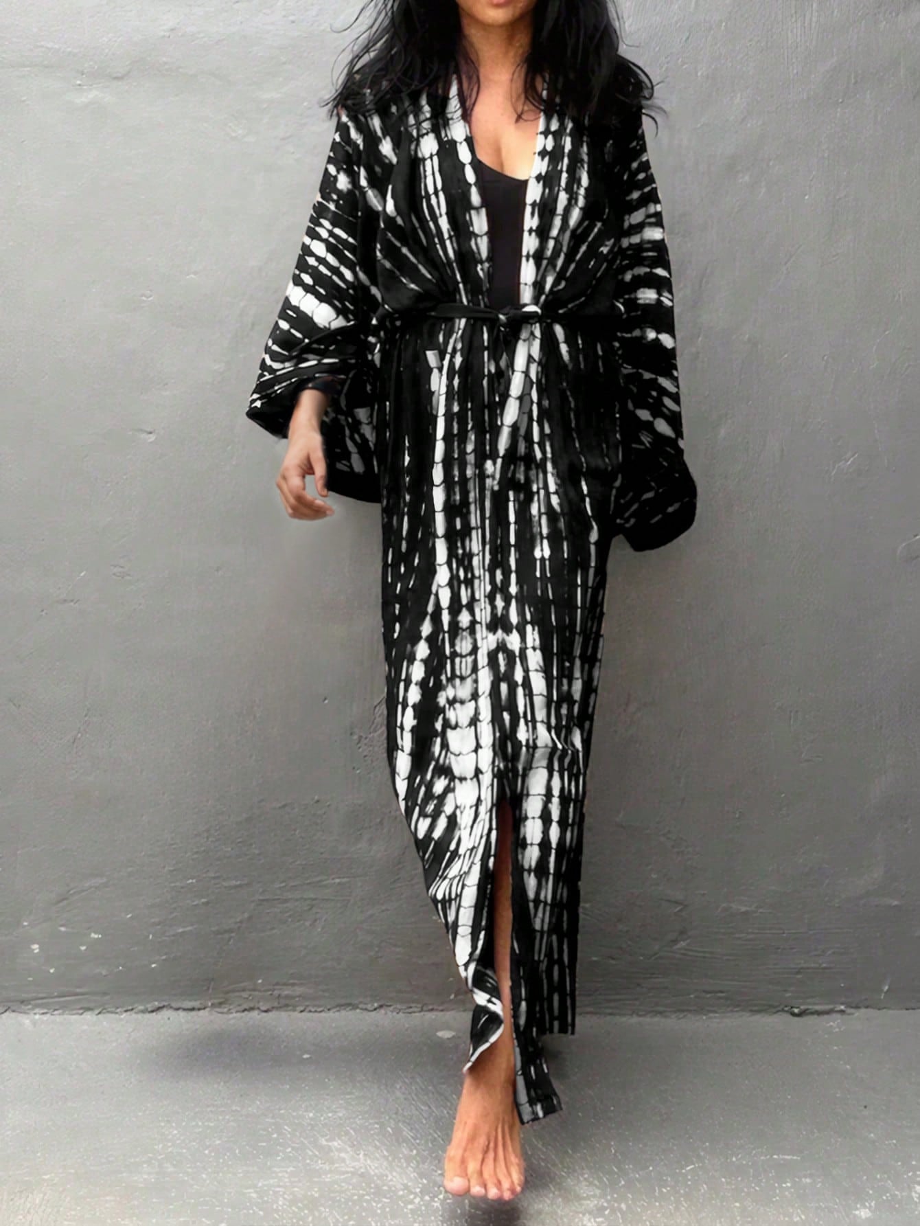 Plus Size Women Bohemian Print Beach Cover-Up With Belt Vacation Summer