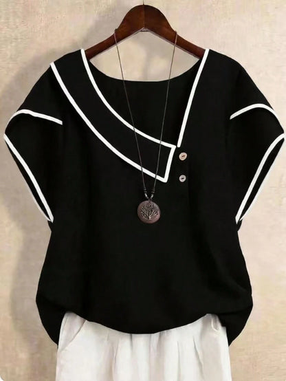 Plus Size Women's Contrast Trim Casual Versatile Everyday Outing Shirt