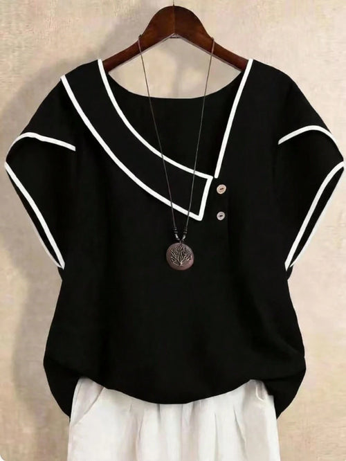 Plus Size Women's Contrast Trim Casual Versatile Everyday Outing Shirt