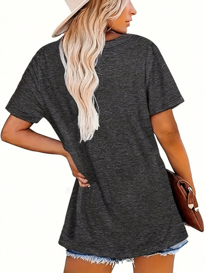 Plus-Size Women's Floral Guitar Print-Shirt, Lightweight And Breathable Summer-Shirt With A Quote Of Whispering Love, Round Neck, Short-Sleeved Casual Top, Outdoor Holiday MTRT