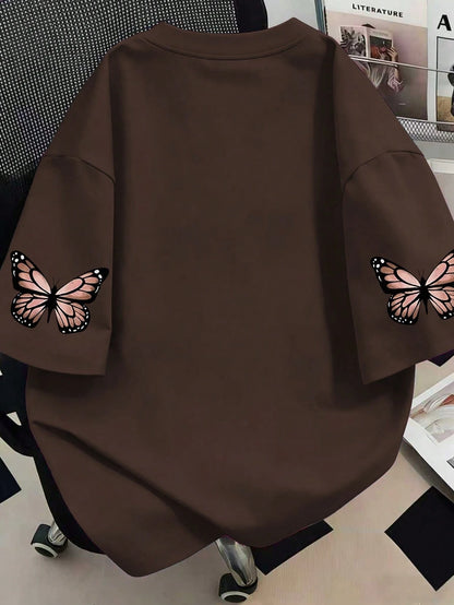 Plus Size Women's Summer Casual Vacation Daily Commute Butterfly Print Loose Fit T-Shirt, Suitable For Summer Holiday, Beach, Vacation, Spring, Valentine's Day, Carnival, Mother's Day Gift; Mom Gift