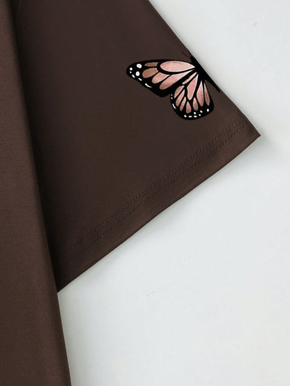 Plus Size Women's Summer Casual Vacation Daily Commute Butterfly Print Loose Fit T-Shirt, Suitable For Summer Holiday, Beach, Vacation, Spring, Valentine's Day, Carnival, Mother's Day Gift; Mom Gift