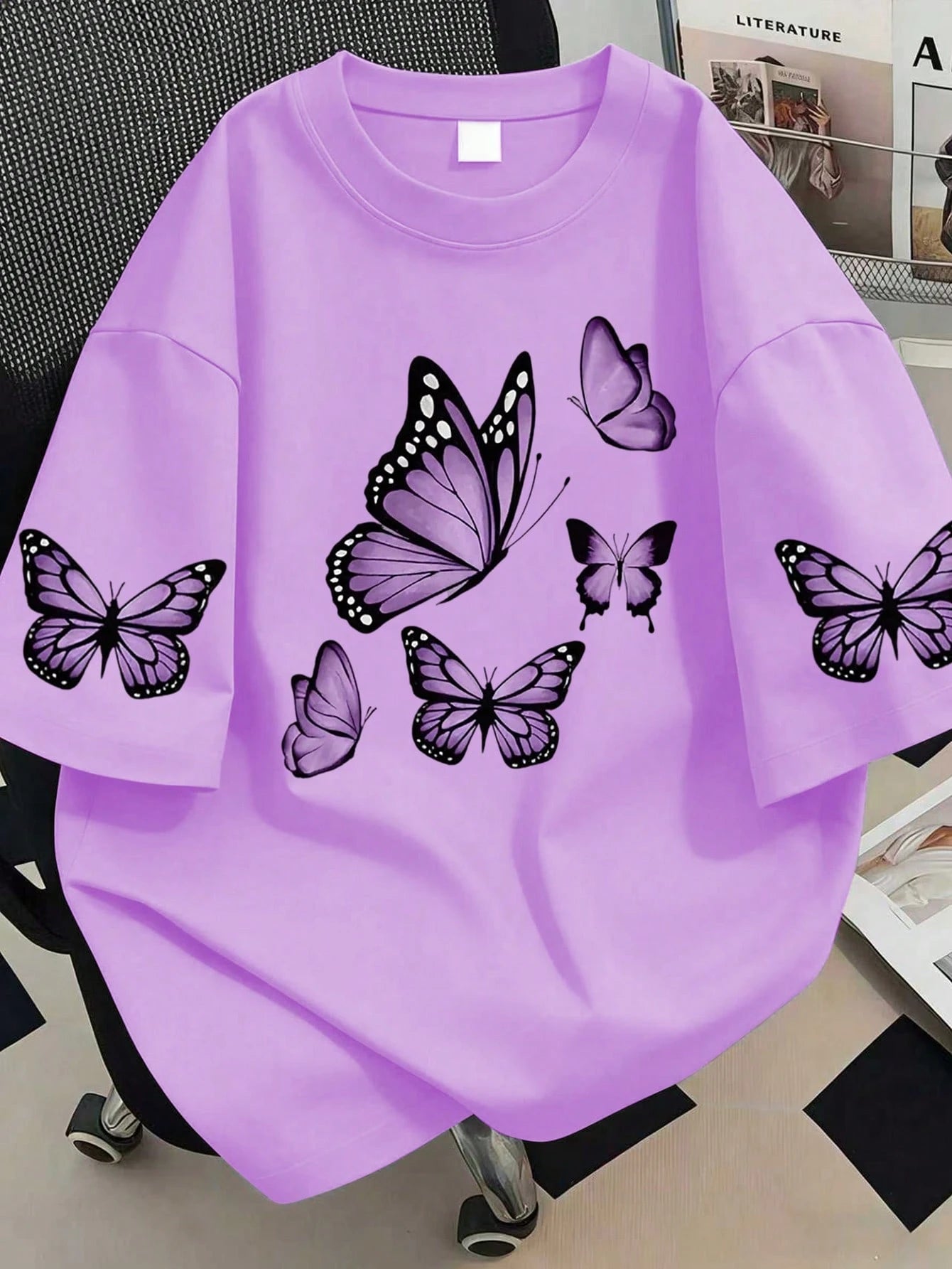 Plus Size Women's Summer Casual Vacation Daily Commute Butterfly Print Loose Fit T-Shirt, Suitable For Summer Holiday, Beach, Vacation, Spring, Valentine's Day, Carnival, Mother's Day Gift; Mom Gift