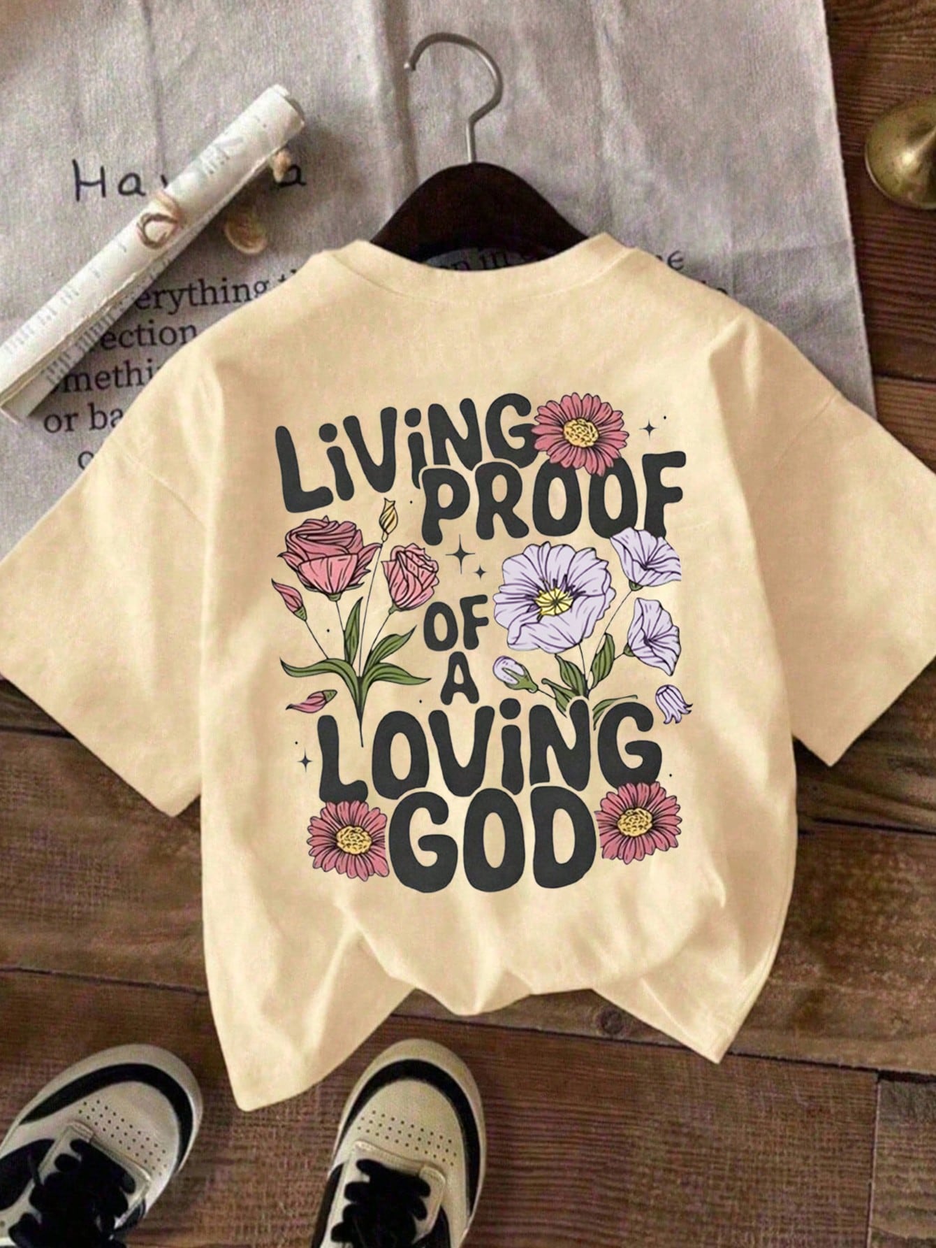 Plus Size Women Slogan & Floral Print Casual Short Sleeve Round Neck T-Shirt Summer