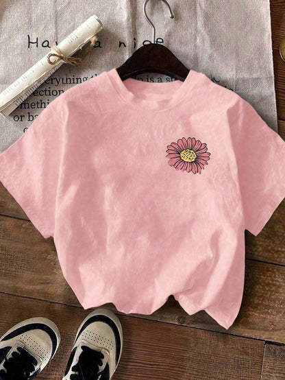 Plus Size Women Slogan & Floral Print Casual Short Sleeve Round Neck T-Shirt Summer