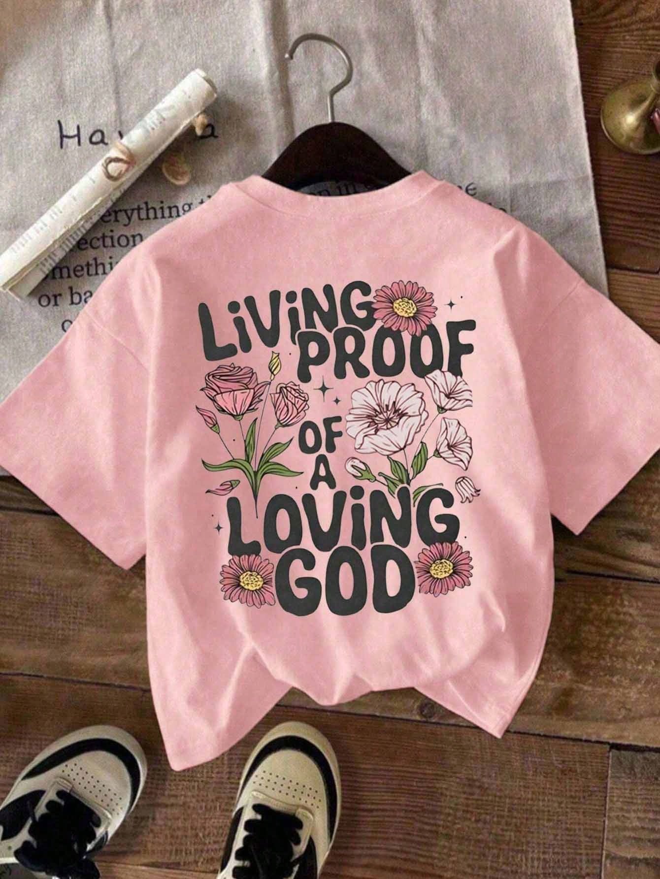 Plus Size Women Slogan & Floral Print Casual Short Sleeve Round Neck T-Shirt Summer