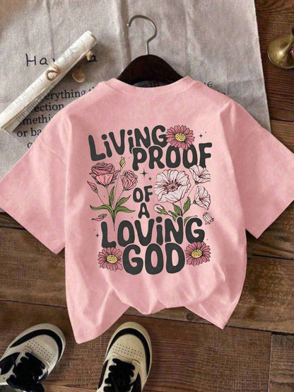 Plus Size Women Slogan & Floral Print Casual Short Sleeve Round Neck T-Shirt Summer
