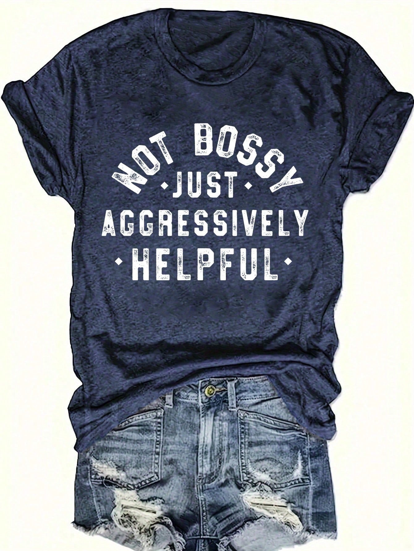 Plus Size Women Summer Slogan Printed Round Neck Short Sleeve Casual T-Shirt NOT BOSSY JUST AGGRESSIVELY HELPFUL Graphic Tees Women Tops