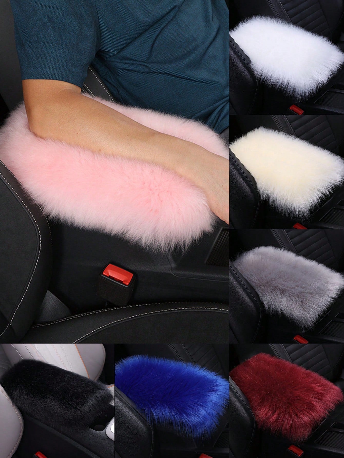 Plush Armrest Pad- Soft Plush Central Armrest Pad, Suitable For Cars, SUVs, Trucks, Universal Size, Warm Interior Pad For Winter, Non-Slip Polyester Material, Protects Console & Seats, Luxurious Faux