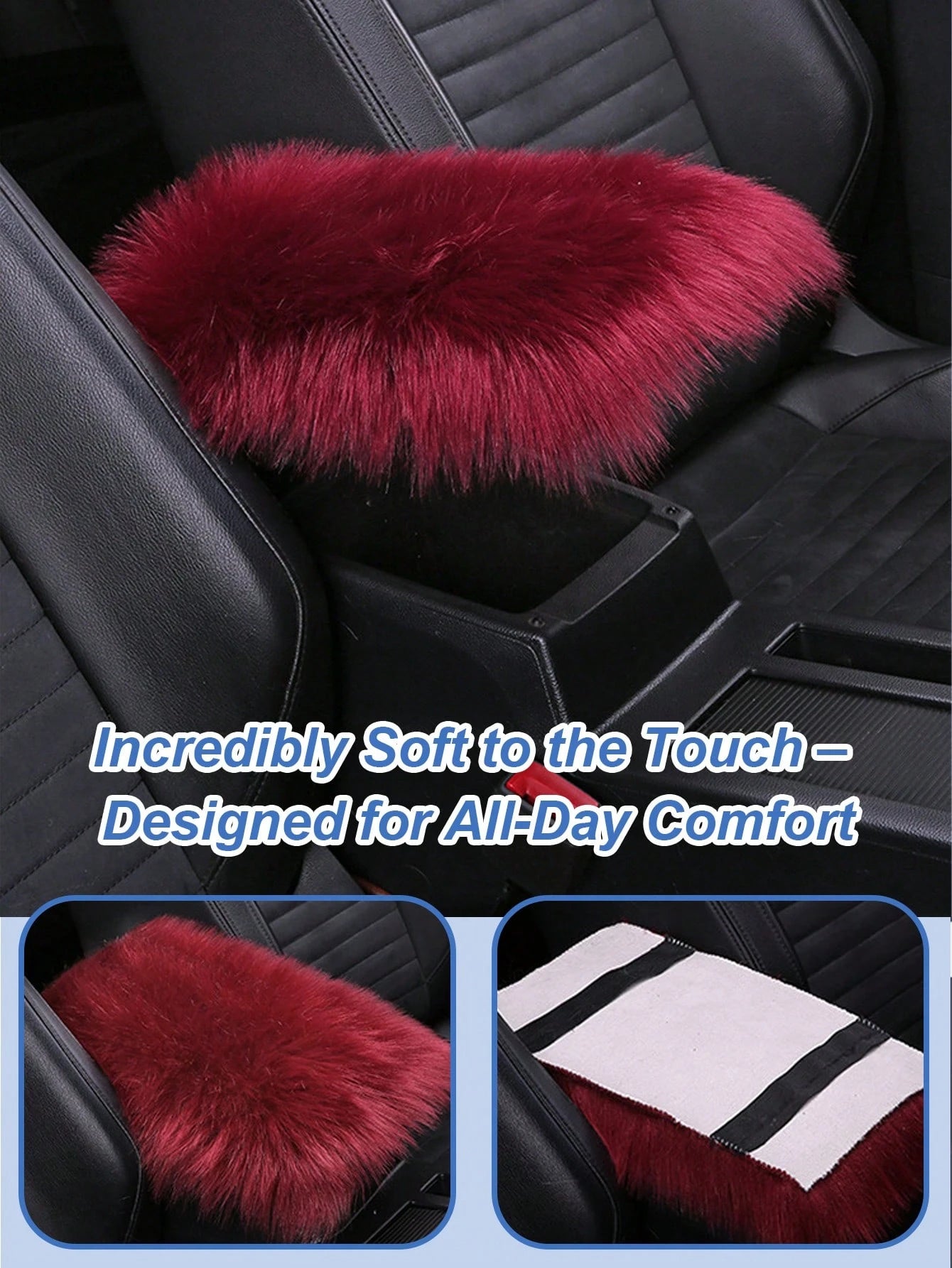Plush Armrest Pad- Soft Plush Central Armrest Pad, Suitable For Cars, SUVs, Trucks, Universal Size, Warm Interior Pad For Winter, Non-Slip Polyester Material, Protects Console & Seats, Luxurious Faux