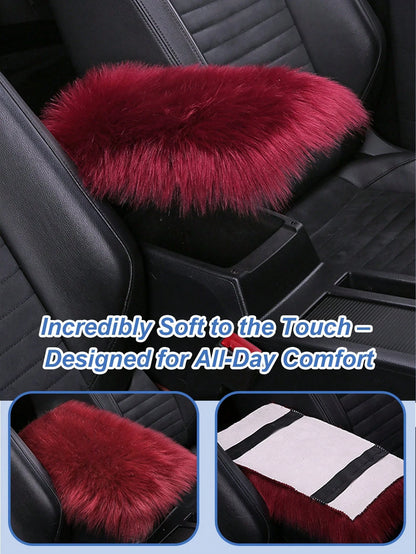 Plush Armrest Pad- Soft Plush Central Armrest Pad, Suitable For Cars, SUVs, Trucks, Universal Size, Warm Interior Pad For Winter, Non-Slip Polyester Material, Protects Console & Seats, Luxurious Faux