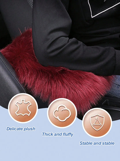 Plush Armrest Pad- Soft Plush Central Armrest Pad, Suitable For Cars, SUVs, Trucks, Universal Size, Warm Interior Pad For Winter, Non-Slip Polyester Material, Protects Console & Seats, Luxurious Faux