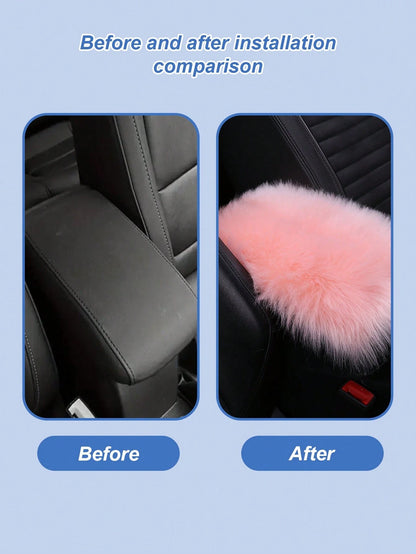 Plush Armrest Pad- Soft Plush Central Armrest Pad, Suitable For Cars, SUVs, Trucks, Universal Size, Warm Interior Pad For Winter, Non-Slip Polyester Material, Protects Console & Seats, Luxurious Faux