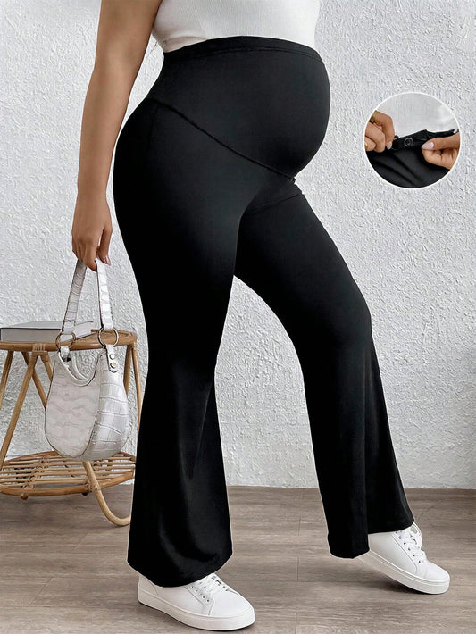 Plussiva Maternity Casual Adjustable Waist Solid Color Flare Pants Fall