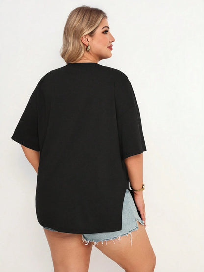 Plussiva Maternity Plus Size Solid Color Round Neck Loose Casual T-Shirt