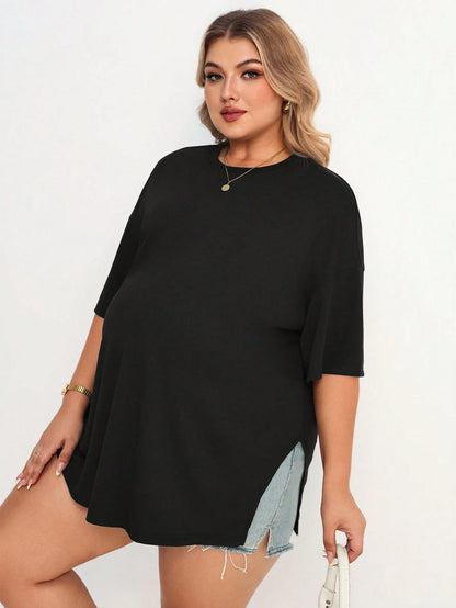 Plussiva Maternity Plus Size Solid Color Round Neck Loose Casual T-Shirt