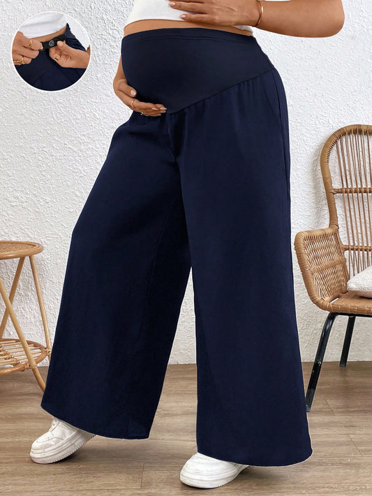 Plussiva Plus Size Maternity Adjustable Waist Casual Loose Wide Leg Pants Fall