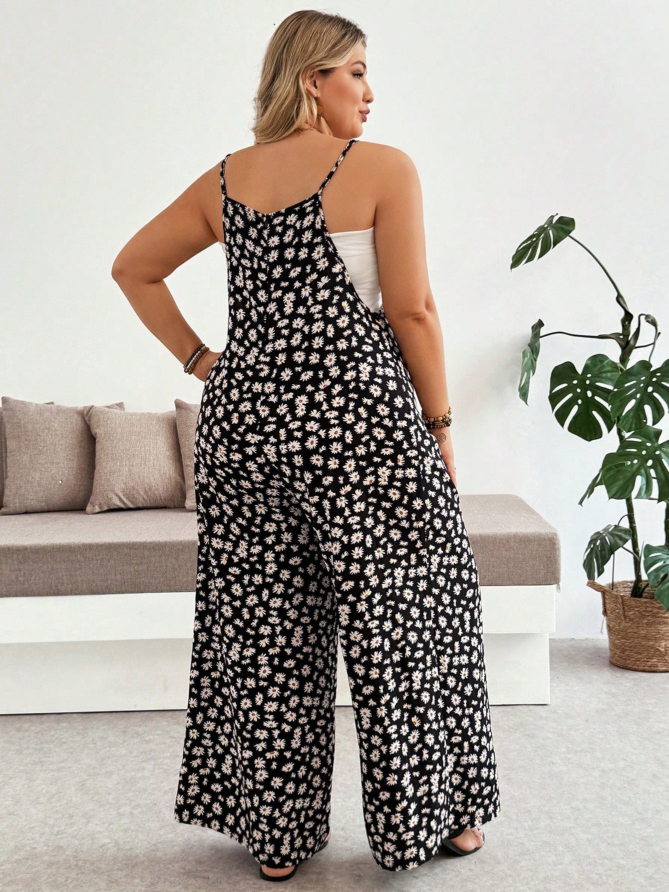 Plussiva Plus Size Maternity Jumpsuit For Summer Black Floral Jumpsuit-Comfortable And Casual Vacation Style All-Over Print Daily Wear Maternity