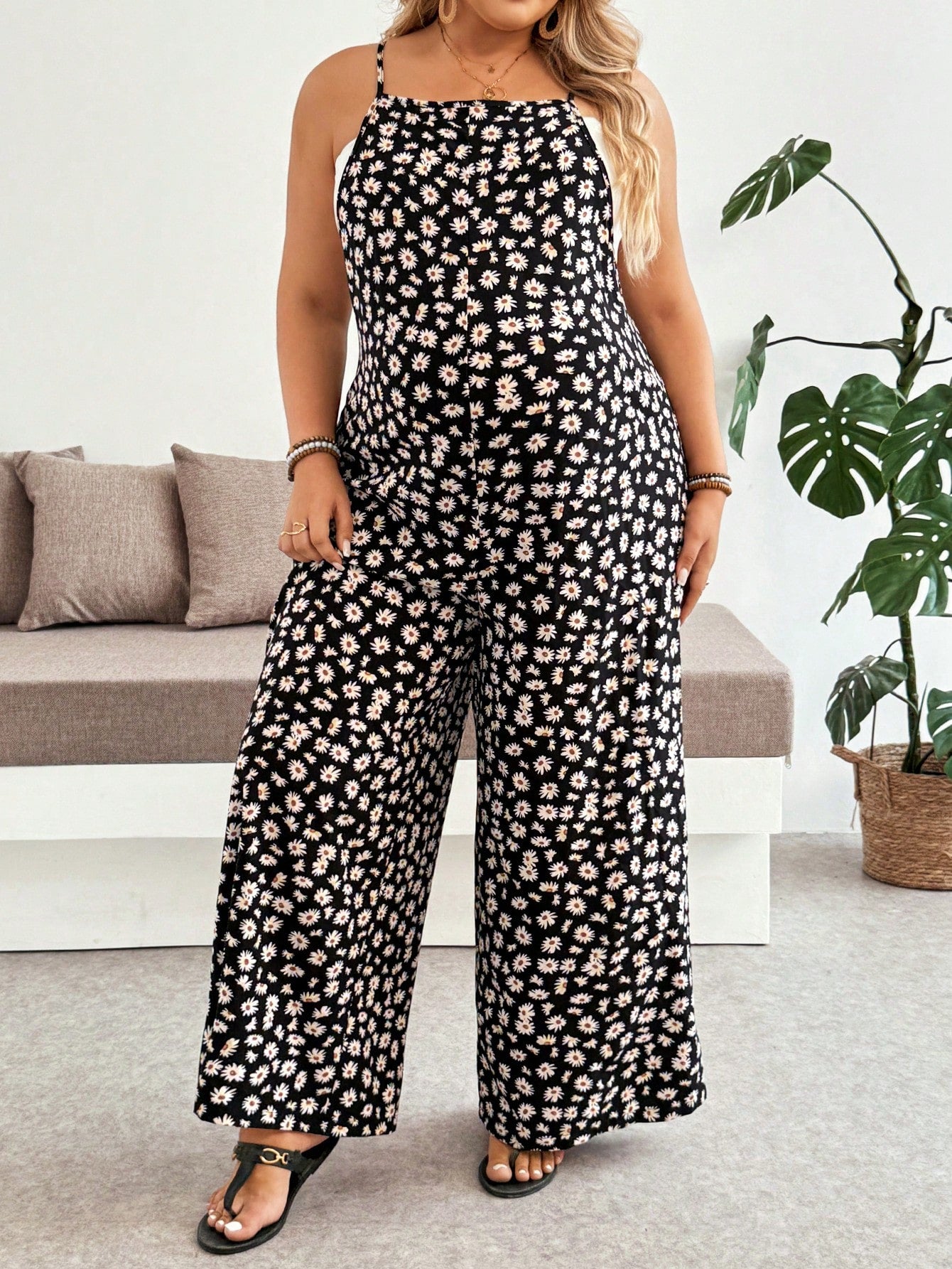 Plussiva Plus Size Maternity Jumpsuit For Summer Black Floral Jumpsuit-Comfortable And Casual Vacation Style All-Over Print Daily Wear Maternity